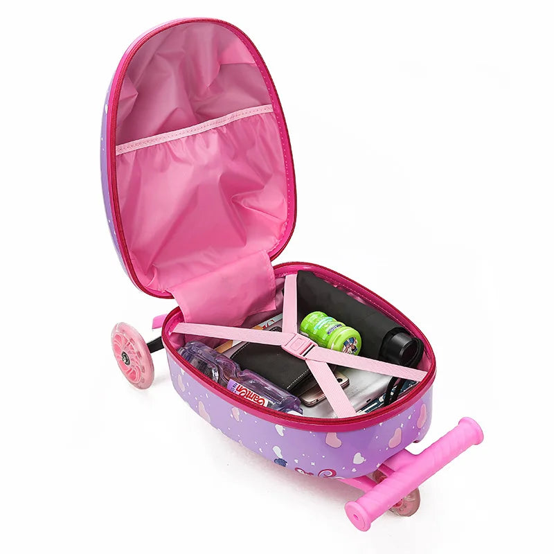 Travel Bag New cute skateboard suitcase scooter children's trolley luggage box 16 " boys and girls lovely carry-on bag student travel case