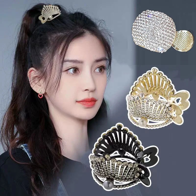 Elegant Look Fashion Zircon Pearl Metal Hair Claw High Ponytail Holder for Women Girls 2022 New Trendy Korea Luxury Hair Clip Accessories