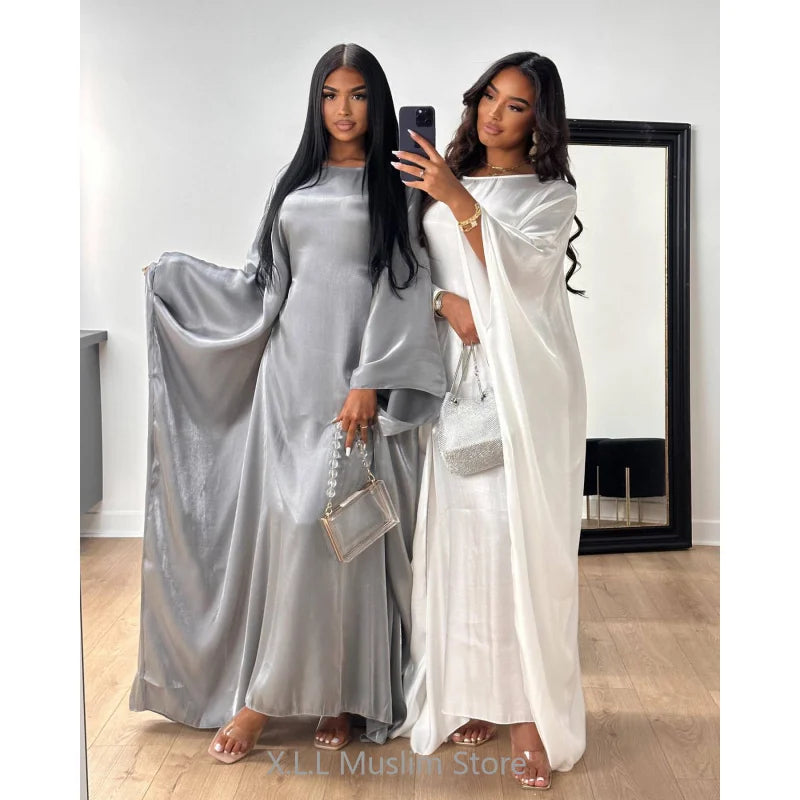 Ramadan Eid Spring Satin Batwing Abaya Dubai Luxury 2024 Muslim Maxi Kaftan Dress Kebaya Caftan Marocain Robe Female For Party