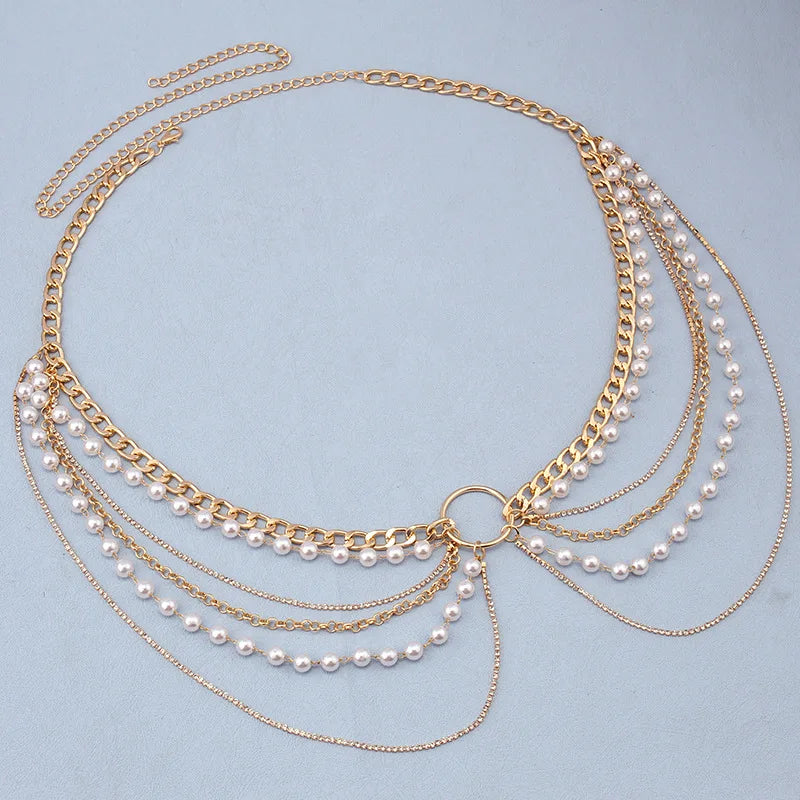 Waist Chain fashion women waist chain pearl chains multi layer body chain