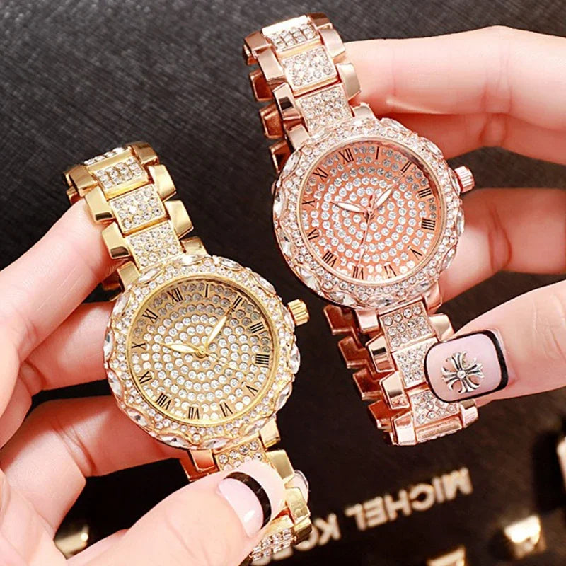 Women Watch  Full Diamond Top Luxury Brand Quartz Steel Watches For Ladies Punk Elegant Zircon Crystal Fashion Wristwatch Clock