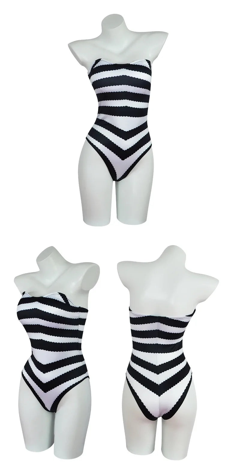 Exotic 
Sexy Summer Girls Vintage Black White Striped Swimwear New Movies Barbi Cosplay Costume Mother Daughter Matching Swimsuit Barbie