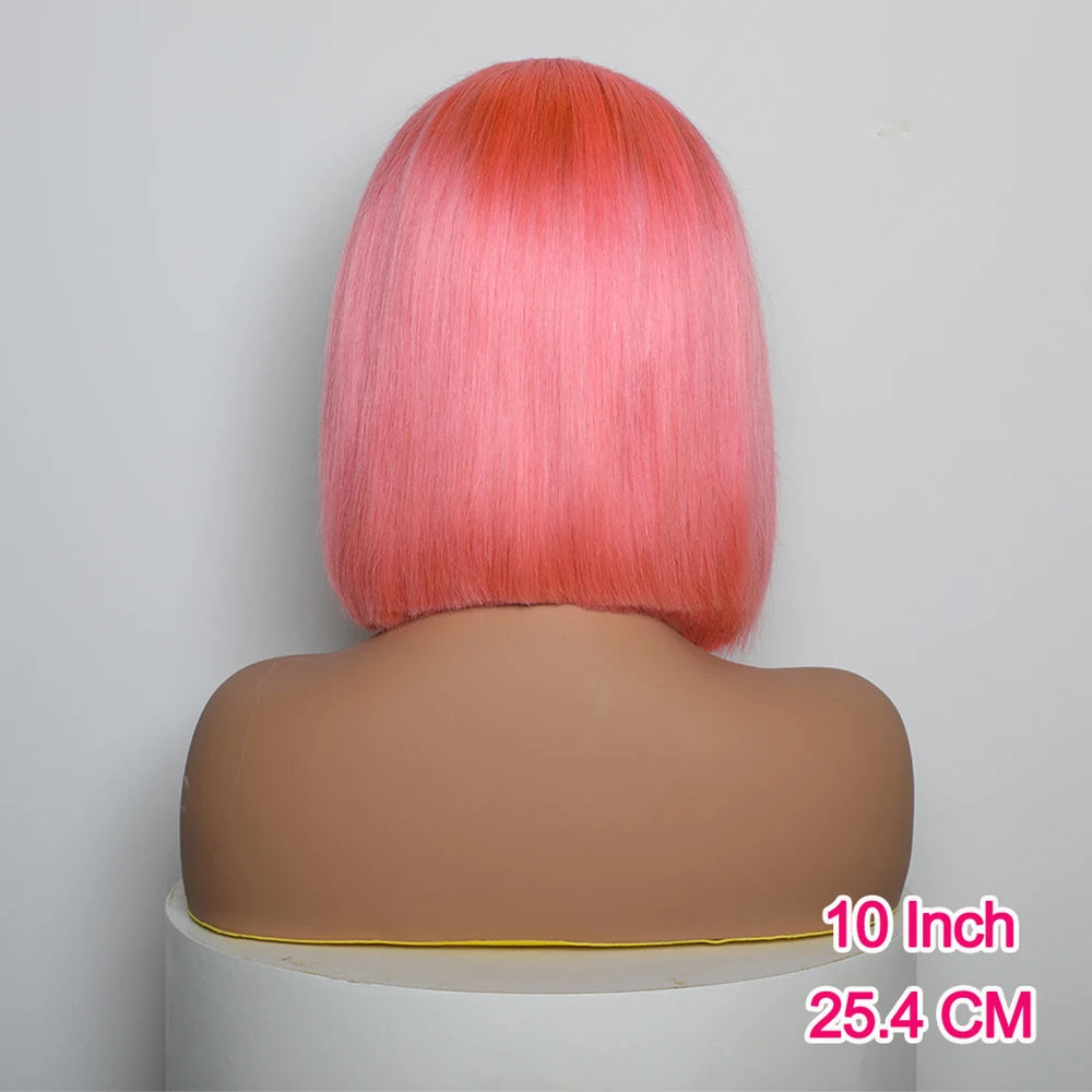 Hair Extensions and Wigs
Pink Color Short Straight Lace Bob Wig 180% Density 13x4 Transparent Lace Frontal Wig Brazilian Remy Put On Go Human Hair Wigs