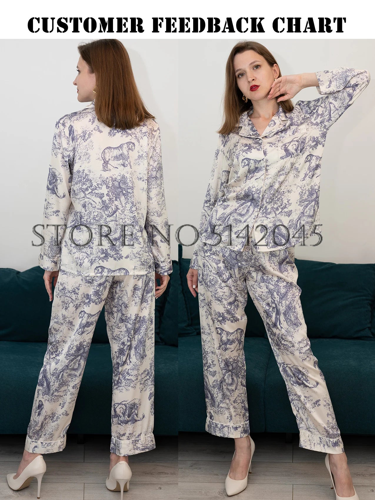 Pajama Sets 
Fashion Print Flower 2PCS Pajamas Set Women Sleepwear Spring Summer Trouser Suits Lounge Wear Loose Satin Homewear Pijamas Suit