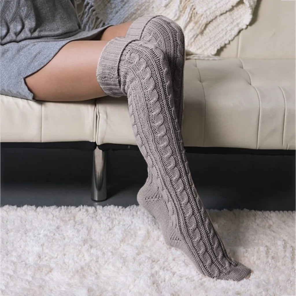 Stockings 
Women Thigh High Socks Extra Long Woolen Knit Warm Thick Tall Long Boots Stockings Leg Warmers For Girls Winter Pile Thick Socks