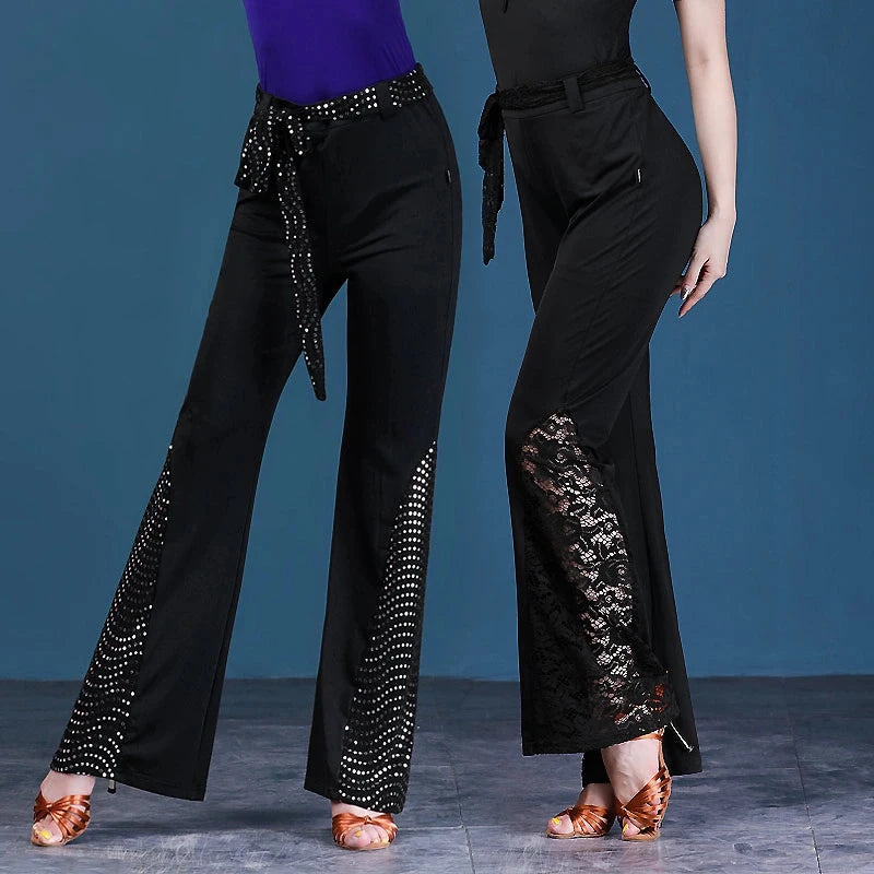 Exotic 
Patchwork Pants Latin Dance Pants Sexy Slim Fit Hollow Lace Line Dance Bottoms Wear Clothes Dancewear Women Modern Stage Novelty