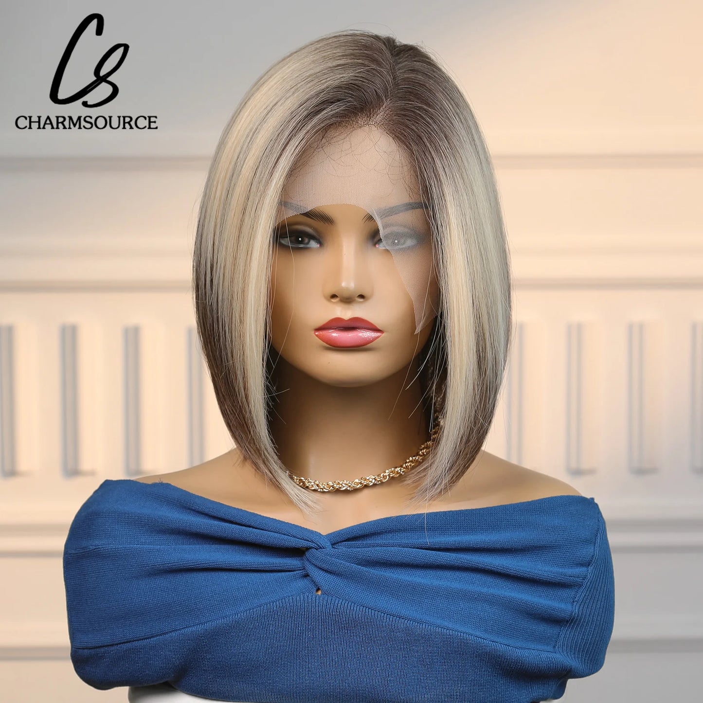 Hair Extensions and Wigs
Short Blonde Brown Lace Frontal Synthetic Wig Simulation of Human Hair 13x4 Straight Bob Wig Cosplay Use Daily Wigs For Women