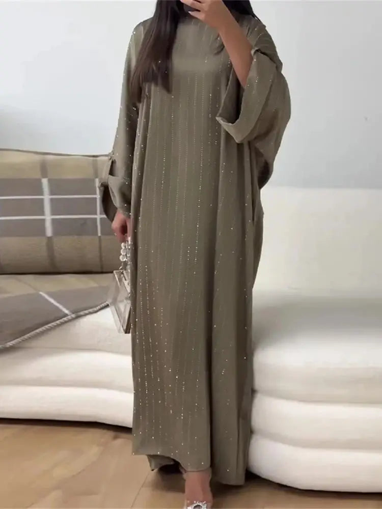 Ramadan Eid Satin Batwing Abaya Dubai Luxury Elegante Muslim Kaftan Dress Abayas For Women Kebaya Robe Femme Musulmane Vestidos