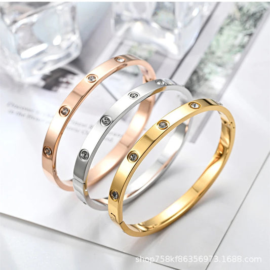 Bracelets Luxury Woman New Luxury Stainless Steel Zirconia Bracelet Plated Waterproof Cuff Bangle Jewelry for Women Charm Bangle Valentine's Day Gifts