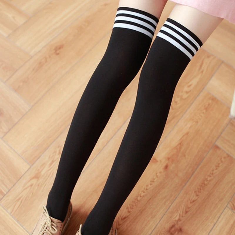 Stockings 
Thigh High Socks Striped Women Sexy Long Stockings Female Over Knee Socks Nylon Women's Leg Warmers