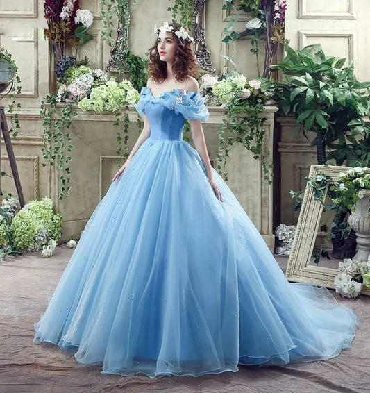 Fairy Vestidos De Dulces 16 Quinceanera Dresses Light Blue Off Shoulder With Butterfly Organza Sweet 15 Masquerade Ball Gowns