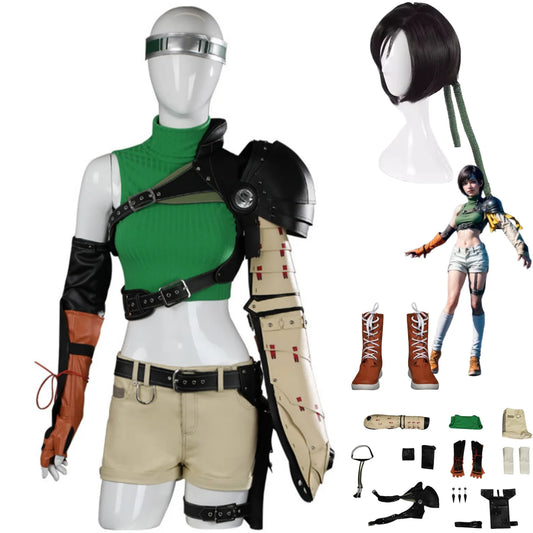 Exotic 
Anime Game Final Fantasy VII Rebirth Yuffie Kisaragi Cosplay Costume Wig Fighting Uniform Shoes Prop Woman Sexy Carnival Suit