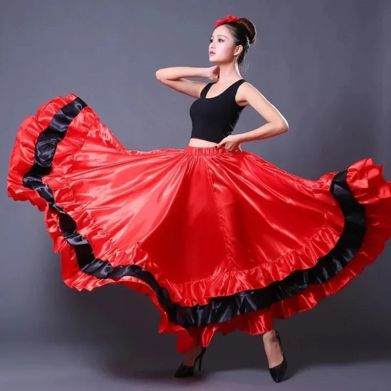 dancers  
Gypsy Woman Spanish Flamenco Skirt Polyester Satin Smooth Big Swing Carnival Party Ballroom Belly Dance Costumes Dress