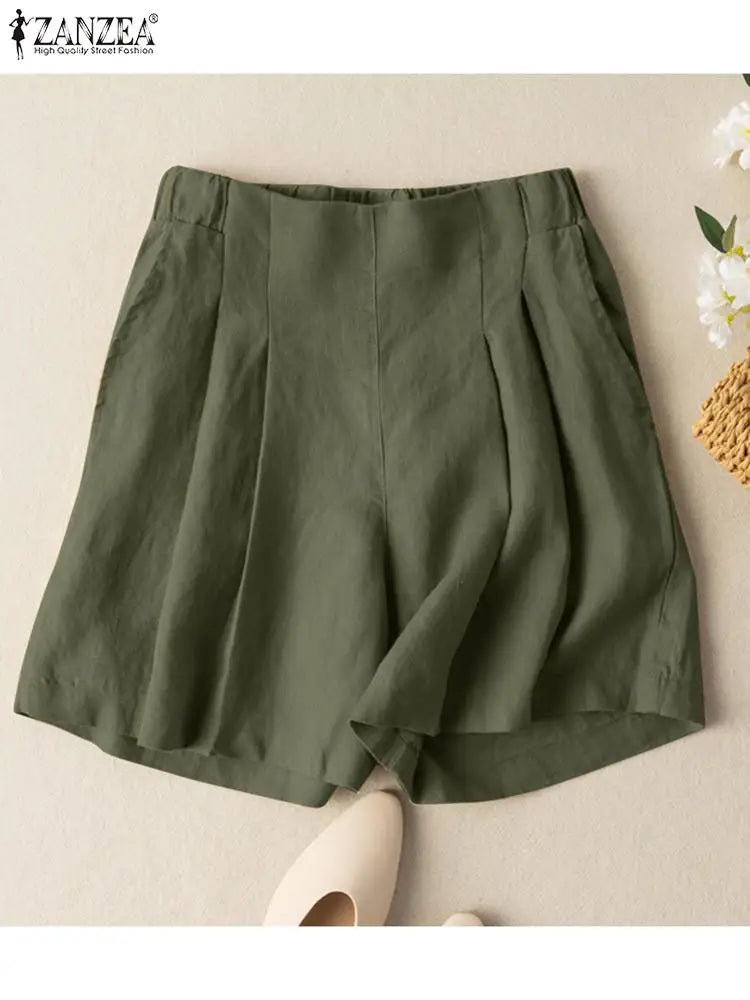 Shorts Women Summer Shorts  Fashion Elastic High Waist Solid Color