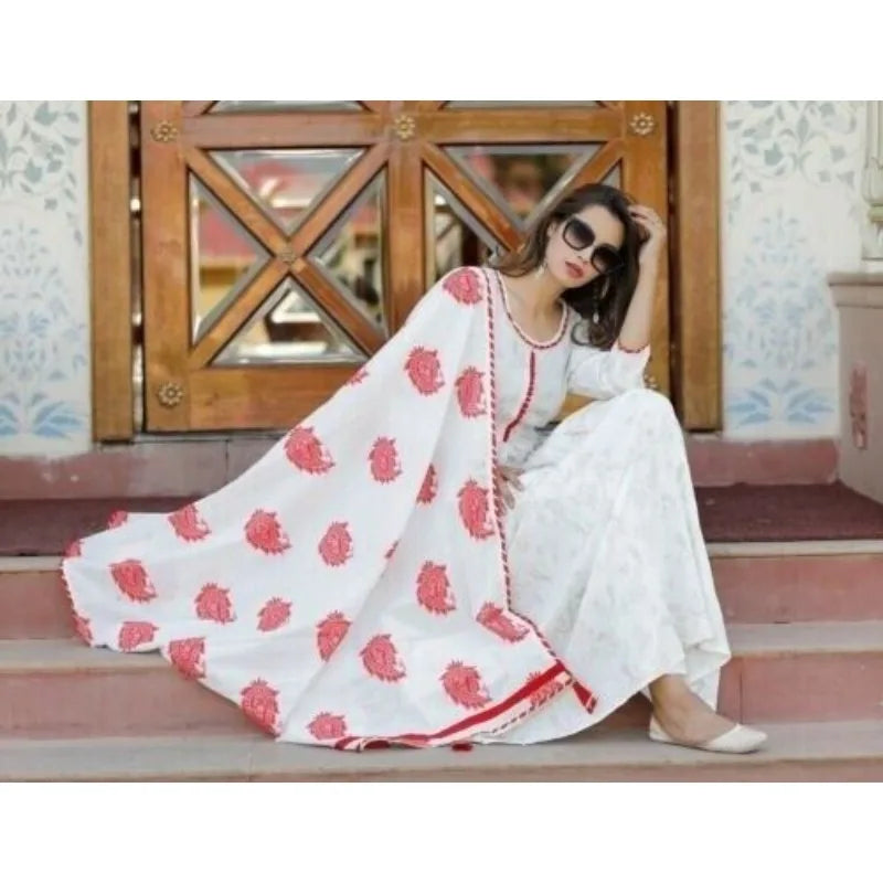 India and Pakistan Clothing 
Stitch Pakistan White Synthetic Silk Anarkali Salwar Kurti Pants and Dupatta Gift Dress