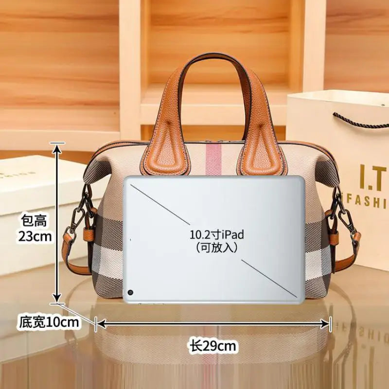 Handbags Lady Boston Handbags Luxury Fashion Plaid Canvas Women Messenger Shoulder Bags Brand Designer Portable Crossbody Bag Purses