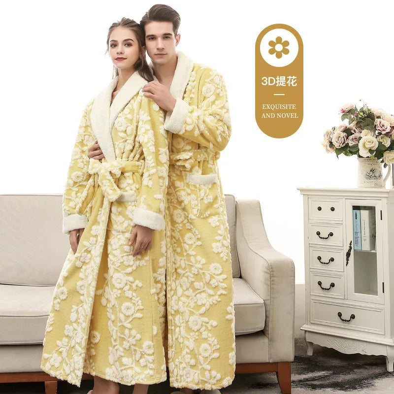 Winter Warm Sleepwear 
Lovers Robe Women Winter Flannel Bathrobe Thicken Warm Kimono Bath Gown Sleepwar Night Wear Plus Size 3XL Nightgown