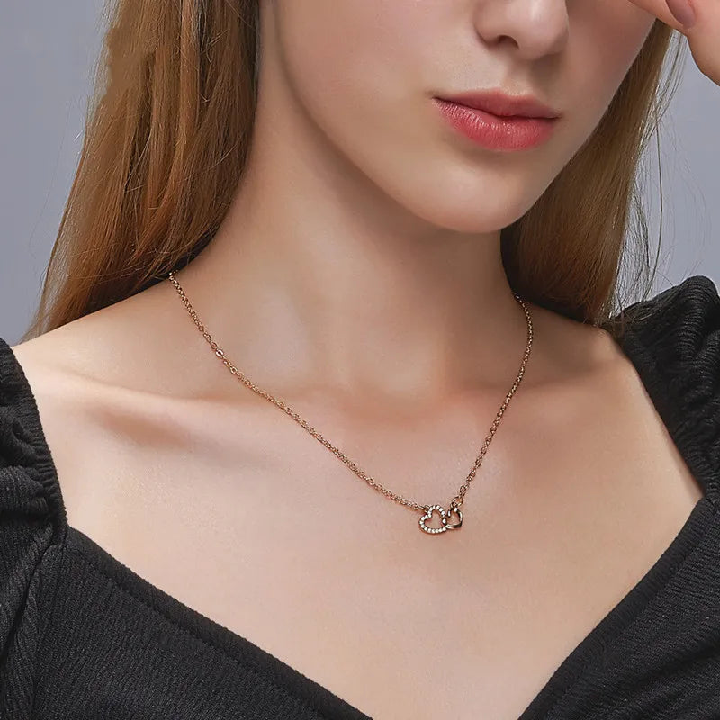 Necklaces Women Simple Elegant Delicacy Love Necklace For Woman INS Style Both Heart-Shape Fashion Clavicle Chain Give Girlfriend Gifts