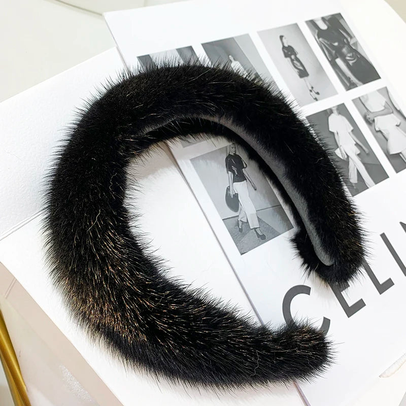 Elegant Look Hot Sale Women Luxury winter 100% Real Mink Fur Headbands High Quality Real Fur Hair Band Lady Fashion Hair Hoop Furry Gift