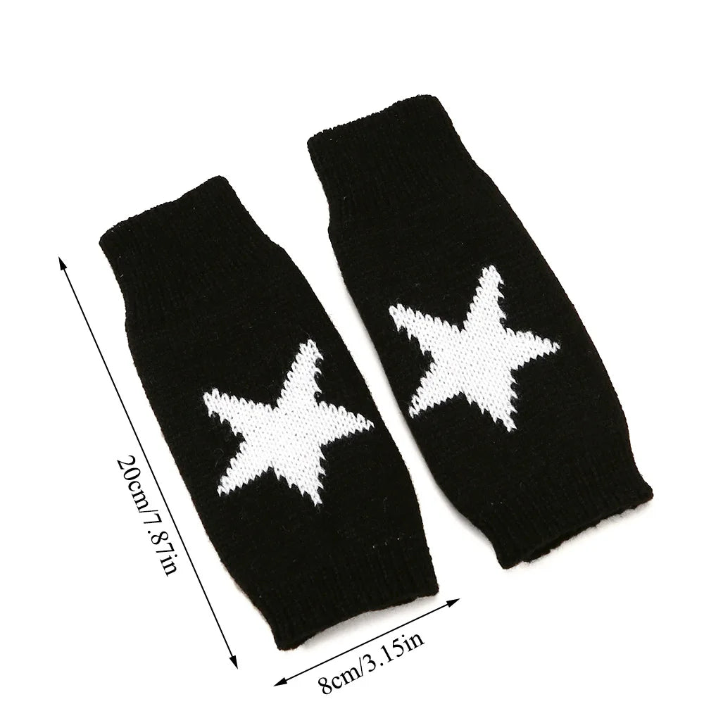 High Quality Punk Y2K Knitted Woolen Gloves For Men Women Pentagram Half Finger Warm Soft Mittens Soft Star Hand Fingerless Gloves