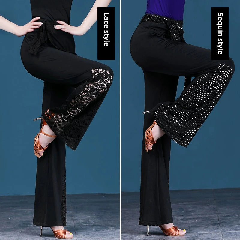 Exotic 
Patchwork Pants Latin Dance Pants Sexy Slim Fit Hollow Lace Line Dance Bottoms Wear Clothes Dancewear Women Modern Stage Novelty