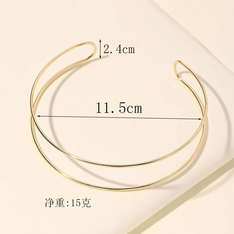 Necklaces Women New Simple Punk Style Gold Silver Color Torques Choker Necklace For Women Double Metal Line Chokers Dorado Collar Jewelry