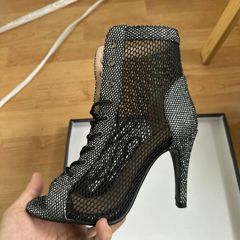 WOMEN SANDALS New Sexy High Heels Hollow Mesh Sandals Summer Fashion Trend Comfort Peep Toe Boots Stilettos Jazz Dance Female Shoes Plus Size