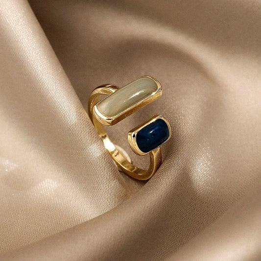 Luxury  Rings New Square Blue Oil Dripping Rings Light Luxury French Retro Simple Opening Ring 2023 Fashion Temperament Women's Jewelry