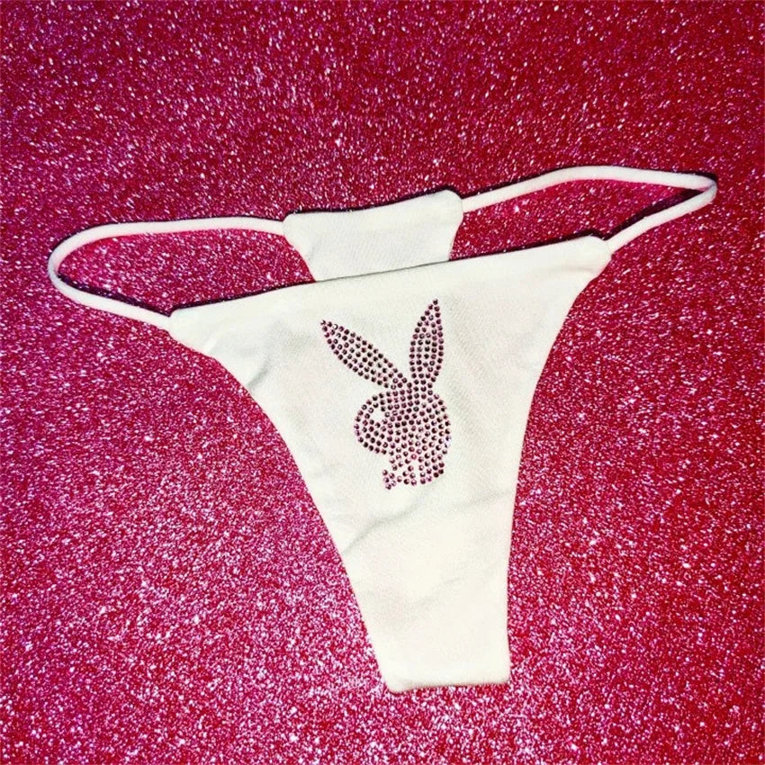 Panties
Y2k Sexy Panties Pink Rhinestones Rabbit Thong Punk T-Back Double Thin Belt Low Waist Double Layer Milk Silk T-Shaped Panties