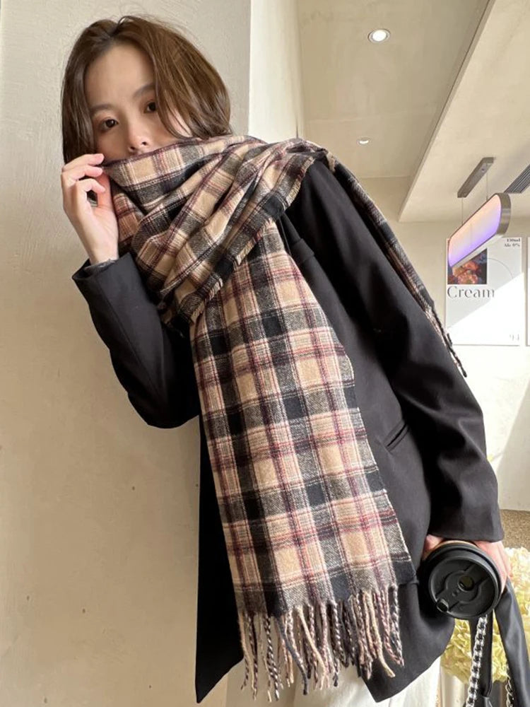 New High Quality Imitation Cashmere Women Scarf Winter Preppy Style Vintage Plaid Scarve Pashmina Mujer Foulard Blanket Wrap Shawl Pareo