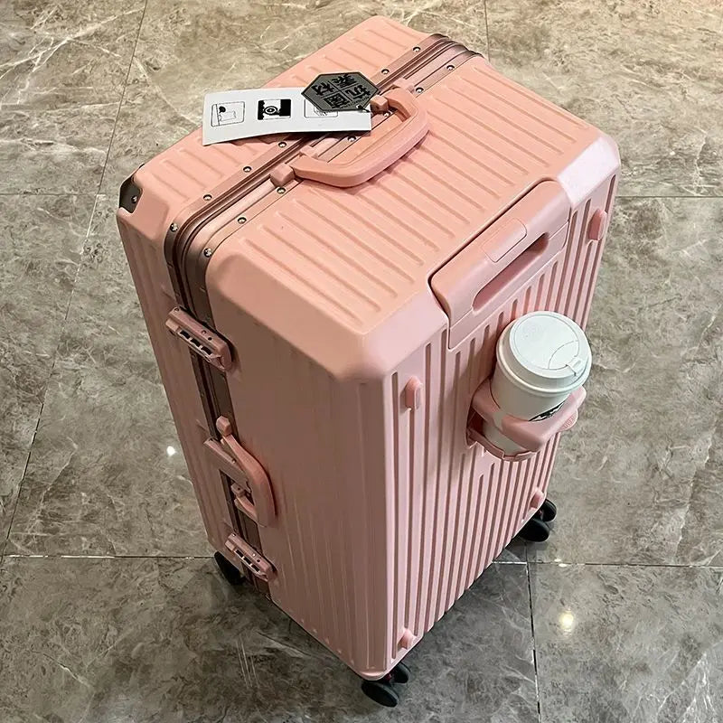 Travel Bag Large Capacity Travel Luggage Aluminum frame Suitcase pull rod Case 24/28/32 " with Cup Holder Travel Case Combination box