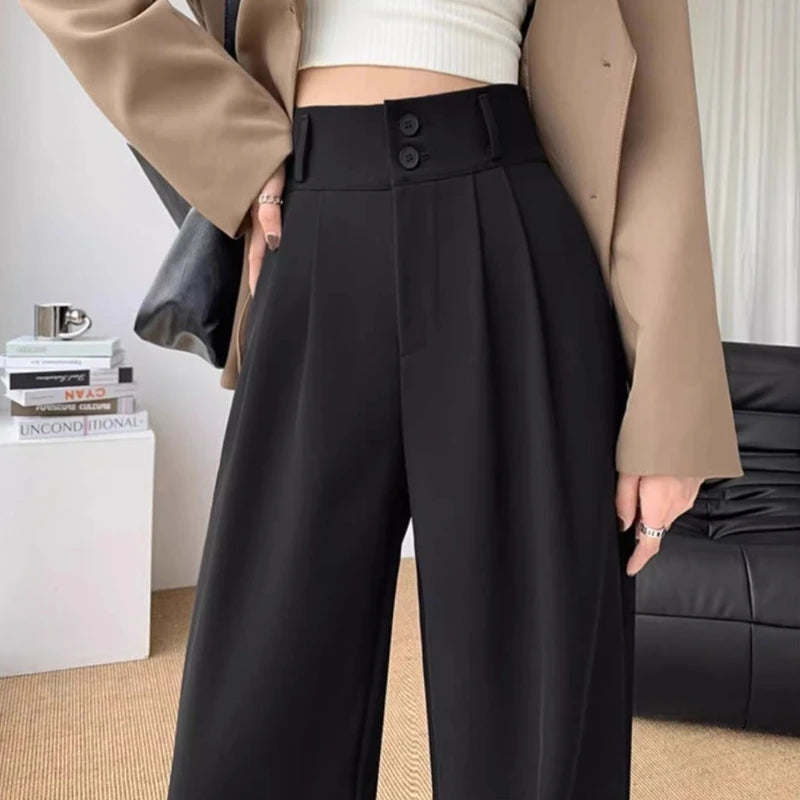 pants Women’s Wide Leg Pants Women Korean Style High Waist Black Trouser Office Ladies Fashion Loose Grey Suit Trousers Streetwear