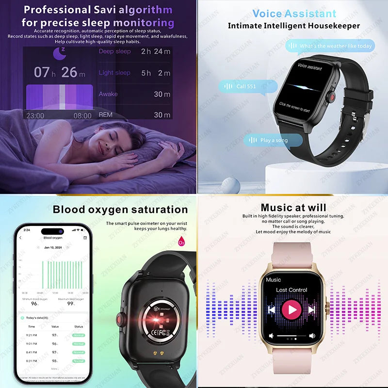 Women Watch New Bluetooth Call Smart Watch Women Men Heart Rate Blood Oxygen Voice Assistant 100+Sports Ladies Smartwatch For Xiaomi