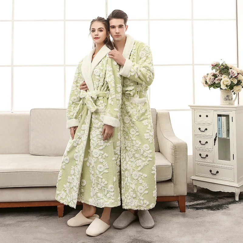 Winter Warm Sleepwear 
Lovers Robe Women Winter Flannel Bathrobe Thicken Warm Kimono Bath Gown Sleepwar Night Wear Plus Size 3XL Nightgown