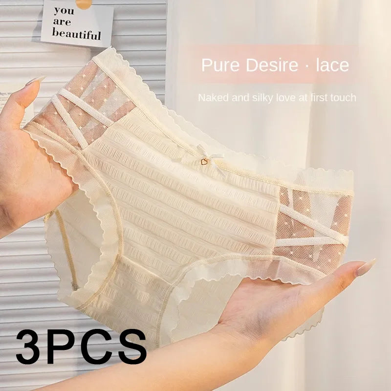 Panties
3PCS Sexy Lingerie Ladies Mid Waist Breathable Underpanties Women Lace Panties Young Girl Underwear Cozy Seamless Soft Briefs