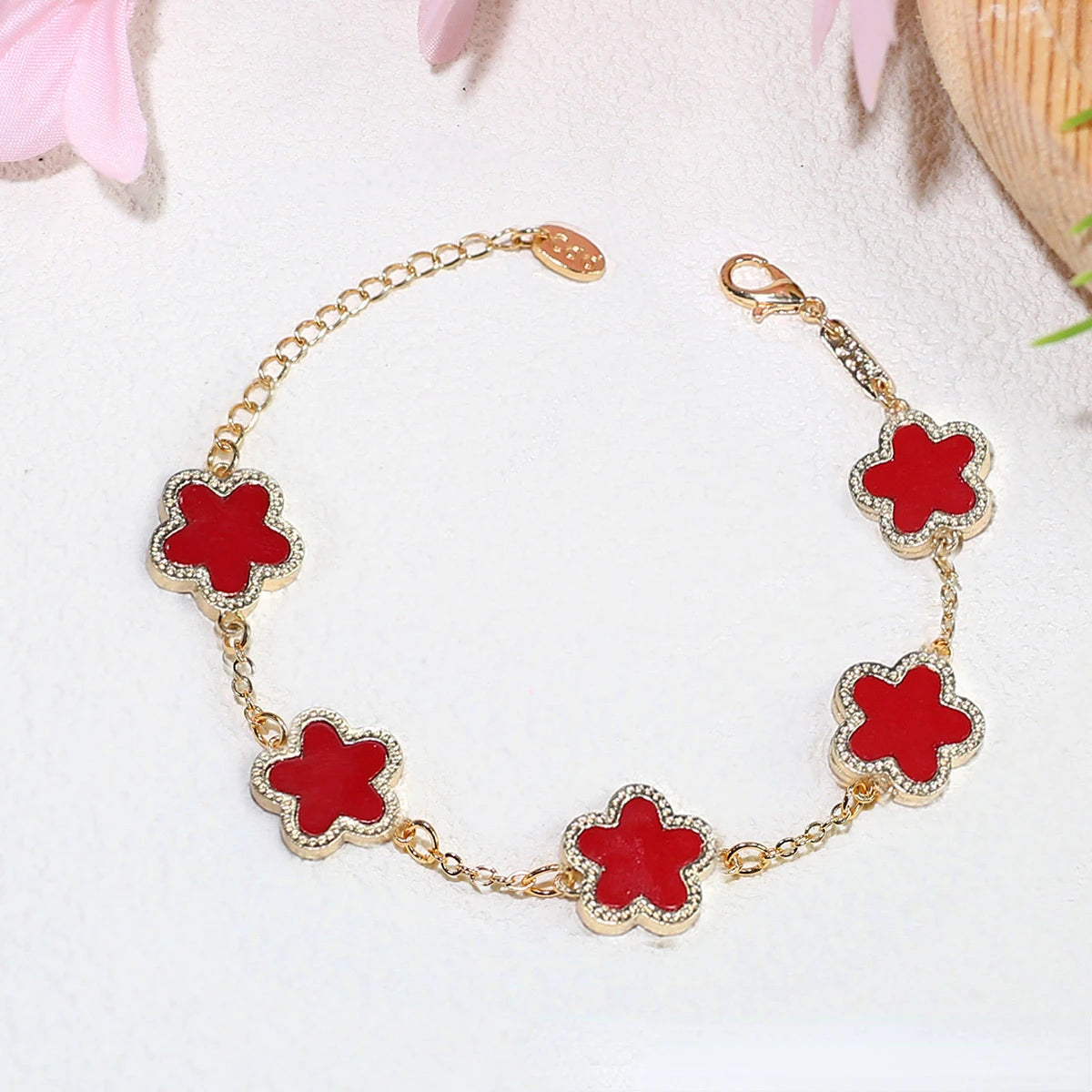 Bracelets Luxury Woman New Luxury Gold Plated Five Flower Charm Bracelet for Women Gift High Quality Colorful Clover Jewelry Birthday Girls Gifts