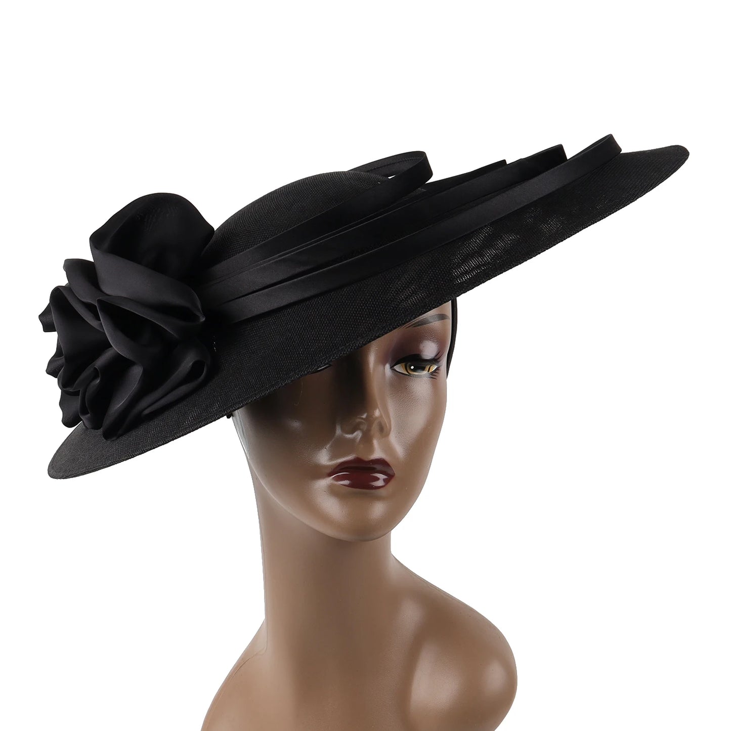 Hat Black Large Flower Fascinator Sinamay Church Hat Kentucky Derby Hat Wedding Luxury Headband Hat Cocktail Tea Party for Women