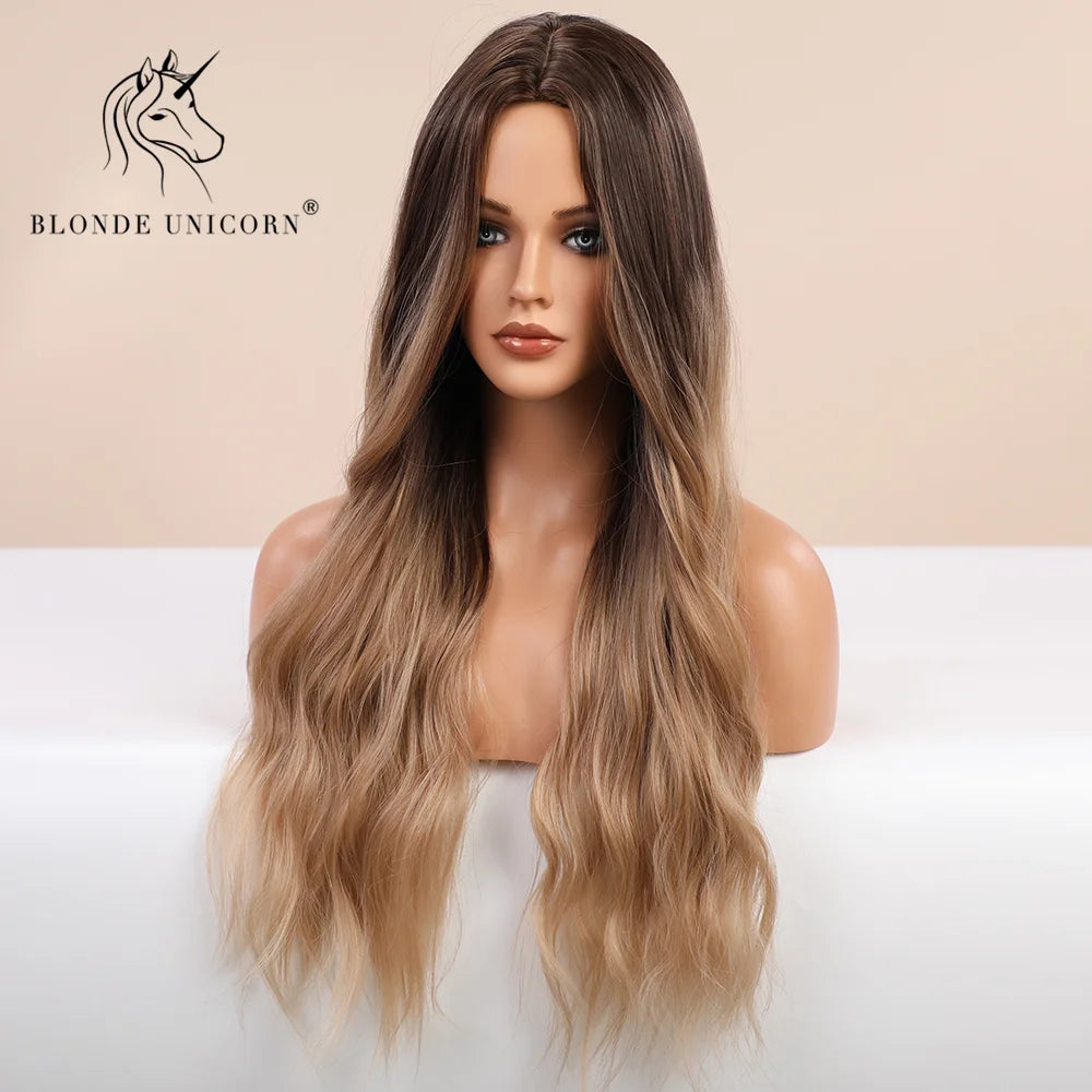 Hair Extensions and Wigs
Blonde Unicorn Synthetic Wig Ombre Blonde Brown Long Wigs Middle Part Hair Wig Daily Natural Wavy Heat Resistant Fiber for Women