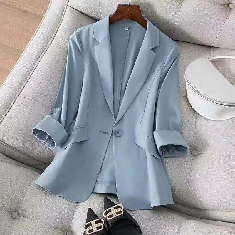 Plus Size Suit Jacket Women's New in Coats Temperament Slim Fit Top Female Clothing Solid Color Outwears 2024 Spring Summer