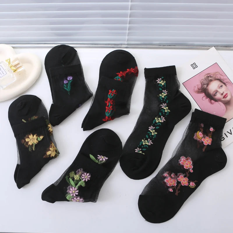 Stockings 
6 Pairs of Ultra-Comfy Luxurious Floral Lace Socks - 3D Textured, Non-slip Mid Tube Design, Breathable Womens Stockings & Hosier