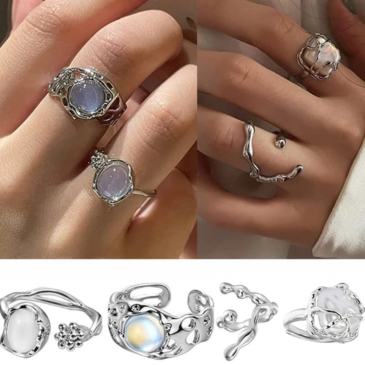 Luxury  Rings New Ins Fashion Trend Moonlight Stone Inlaid Ring Light Luxury Woman Open Rings for Women Jewelry