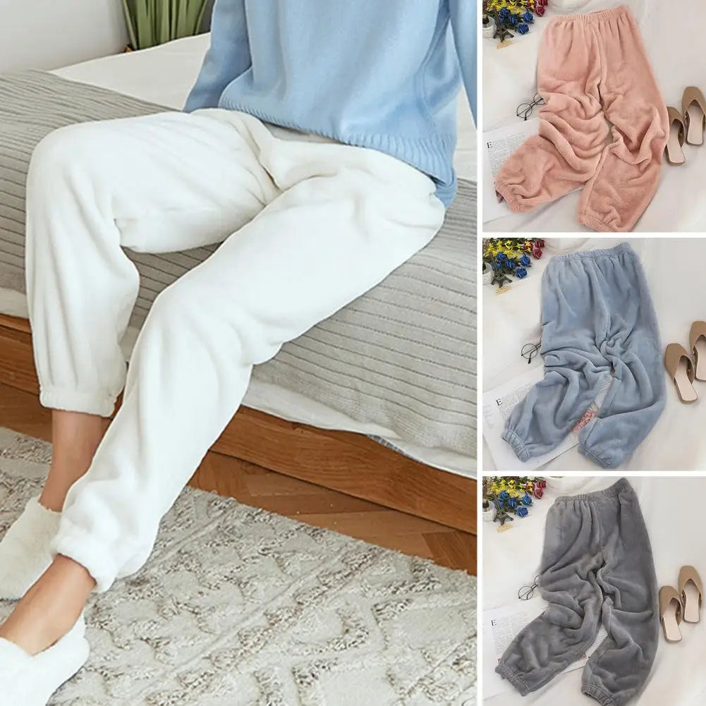 Winter Warm Sleepwear 
Women Winter Pants Pajama Homewear Thick Warm Plush Coral Fleece Elastic Waist Loose Ankle-banded Cozy Soft Lady Casual Trousers