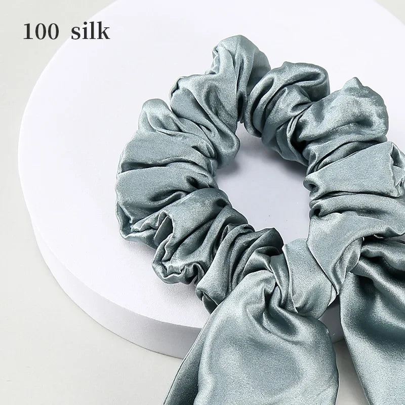 Elegant Look 100% Pure Mulberry Silk Hair Bows Scrunchies Silk Bowknot Elastic Hair Bands Ties Headwear For Women's Luxury Hair Accessories