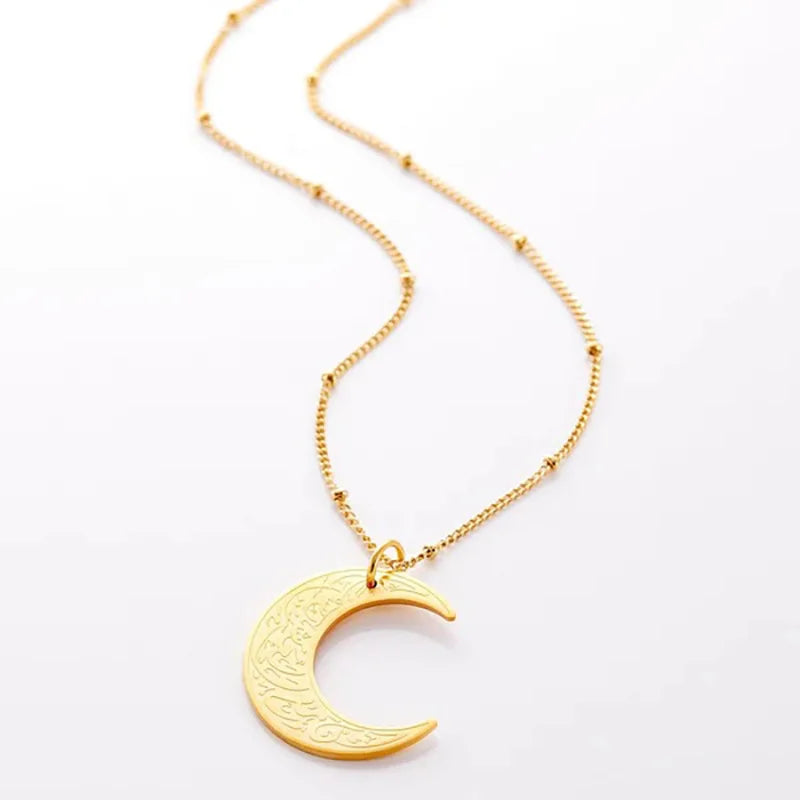 Necklaces Women New ins Stainless Steel Arabic Religious Moon Pendant Necklace For Women Vintage Geometric Moon Necklaces Fashion Jewelry