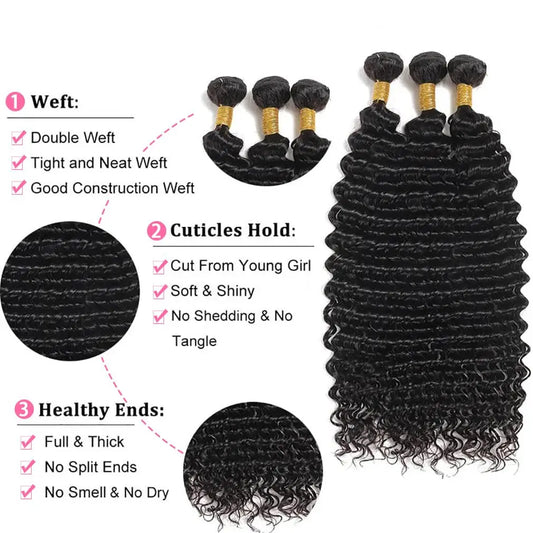 Hair Extensions and Wigs
Deep Wave Bundles With Frontal Brazilian Human Hair Extension 3 Bundles With 13x4 Lace Frontal Remy Hair Deep Curly Bundles Hair