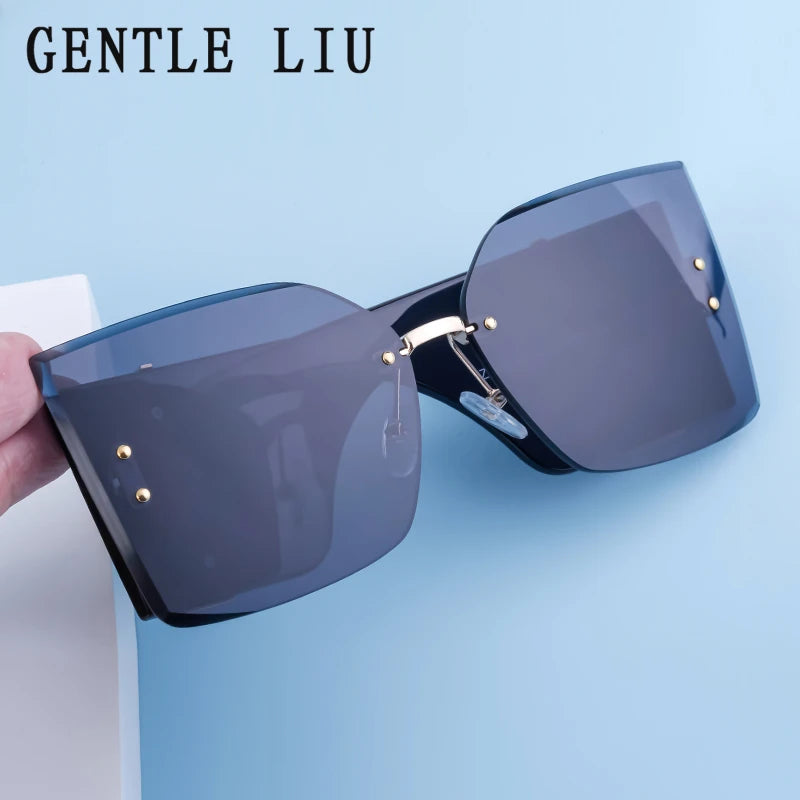 Women's Sunglasses Oversized One Piece Rimless Cat Eye Sunglasses Women 2024 Luxury Brand Designer New Fashion Sun Glasses Trends Frameless Eyewear