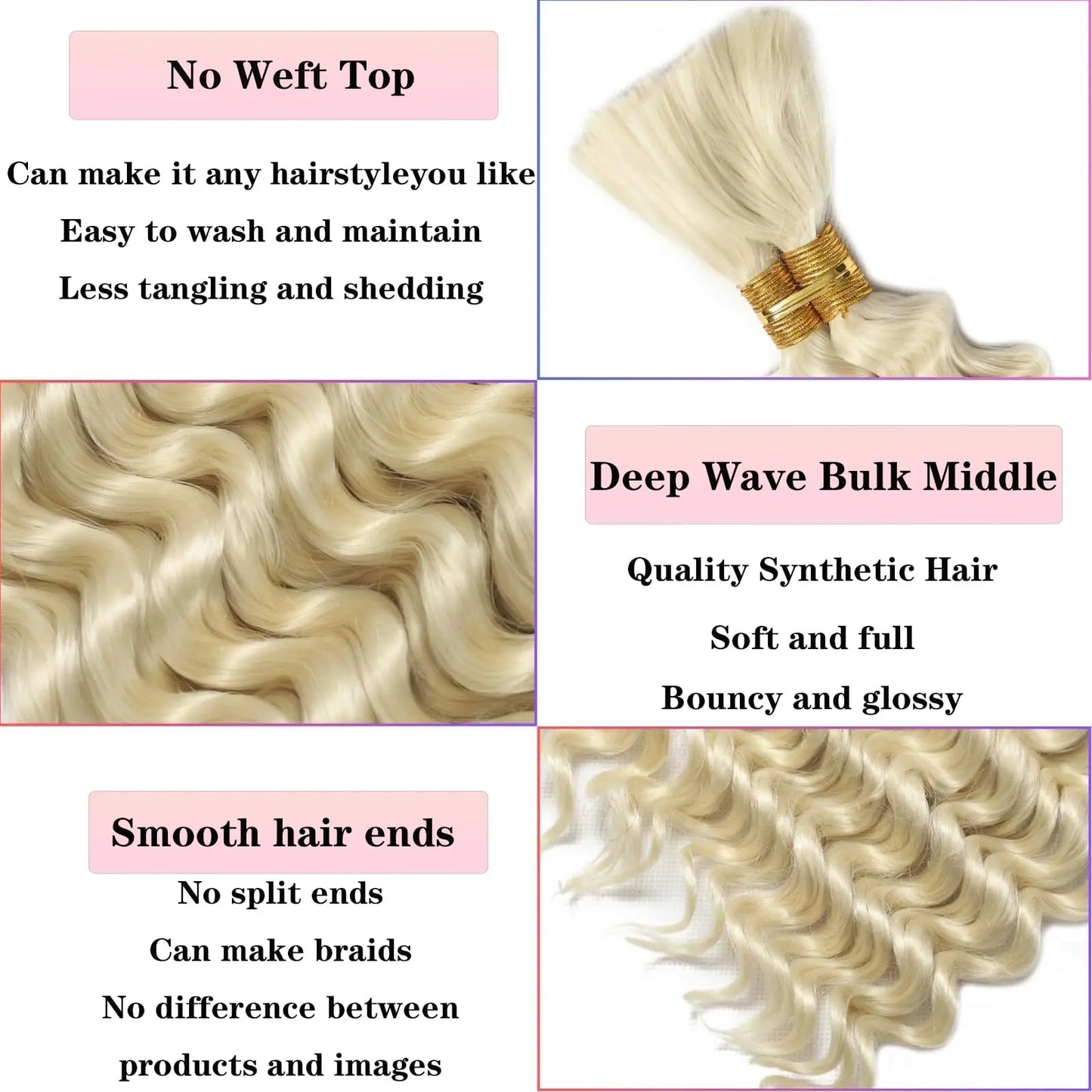 Hair Extensions and Wigs
613 Blonde Human Braiding Hair For Boho Braids Deep Wave Crochet Human Hair Braiding Hair Knotless Micro Bohemian Braiding Human