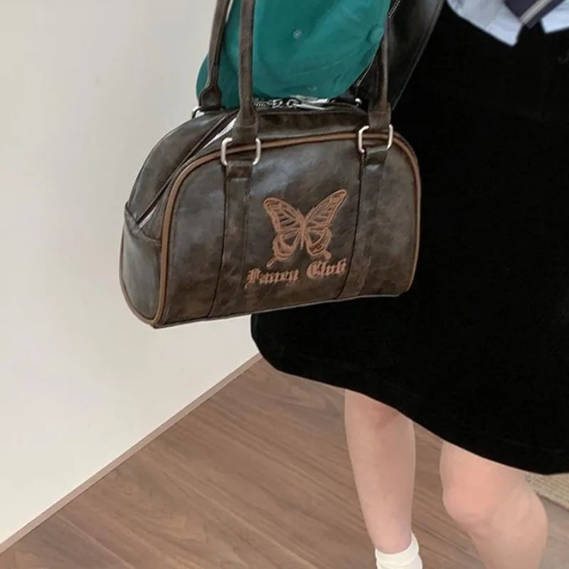 Handbags MBTI Vintage Y2k Womens Handbag Embroidery Butterfly Elegant Fashion Shoulder Bag Casual Harajuku Exquisite Female Boston Bag