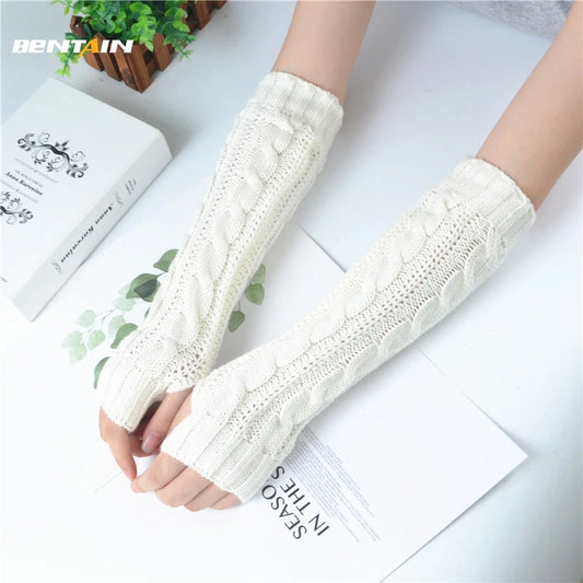 High Quality Women's Long Fingerless Gloves Winter Punk Warm Oversleeves Knitted Half Finger Twist Arm Sleeve Mitten Keep Warm Arm Warmer