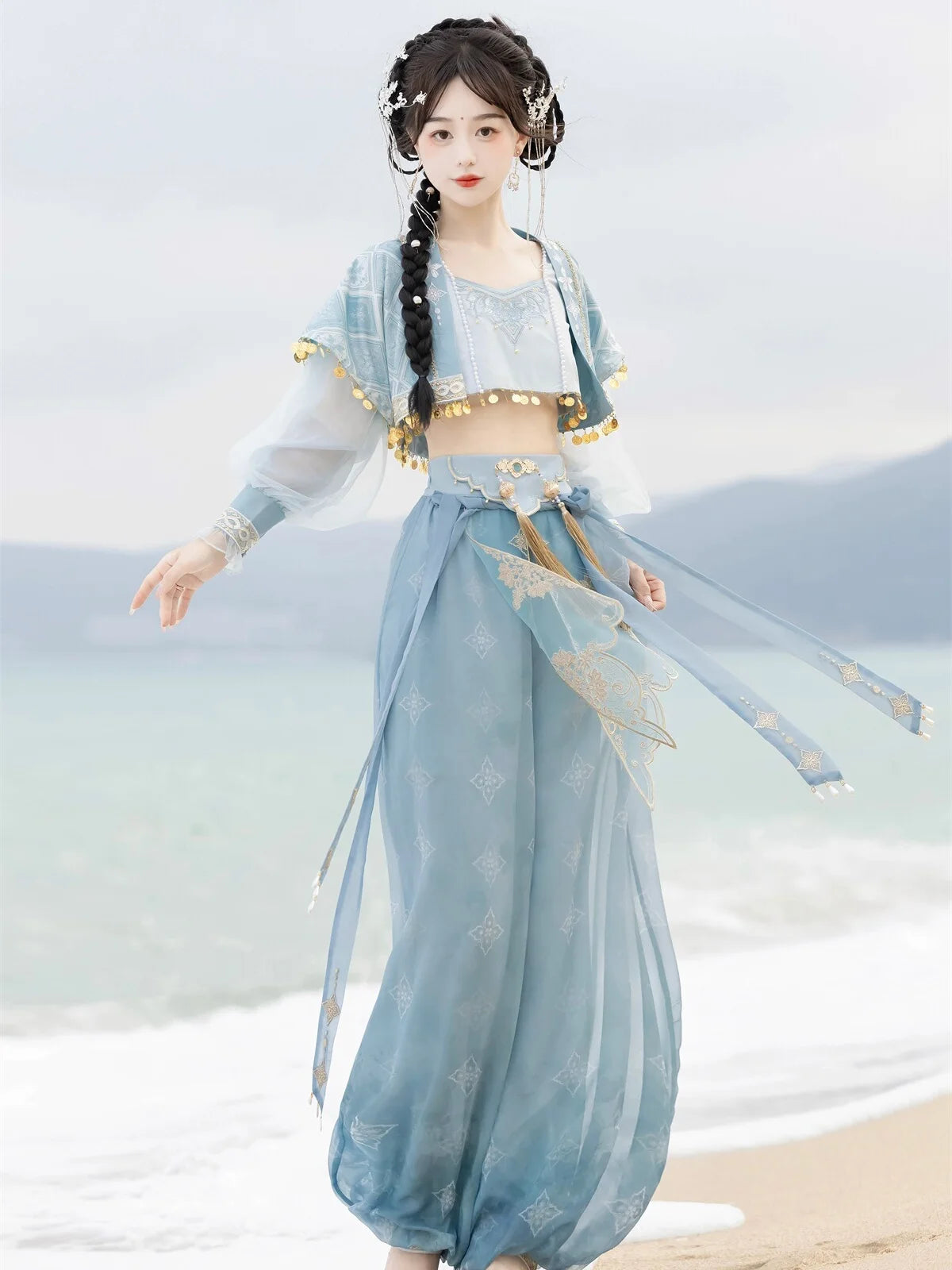 Exotic 
Dunhuang Kweichow Moutai Hanfu Chinese Clothing Exotic Style Elements Pants Dancing Western Performance Wear Shooting Photo